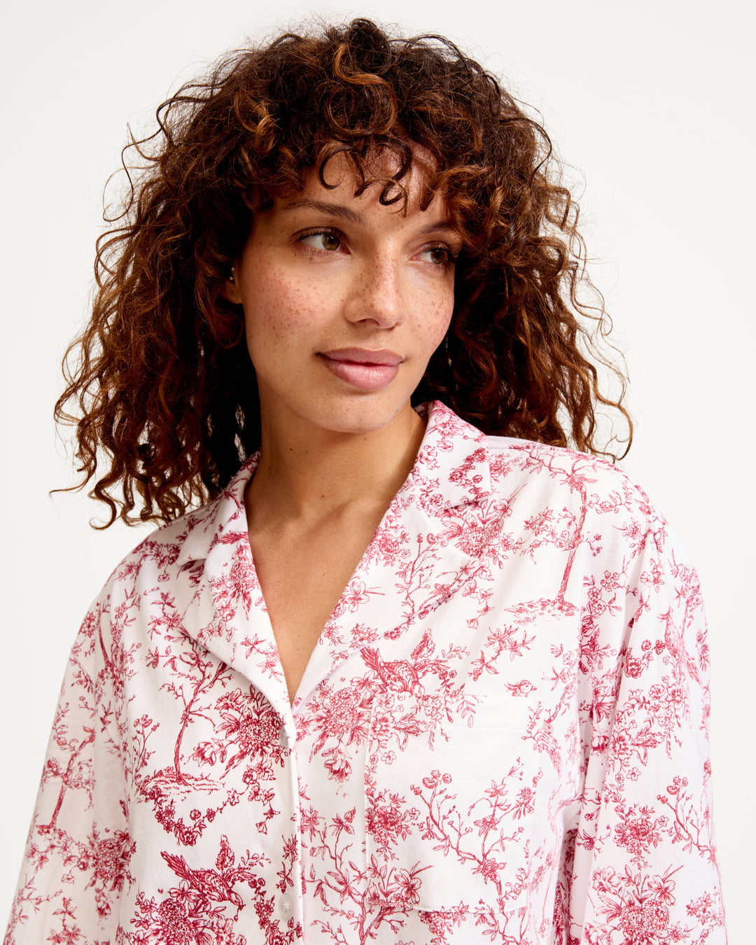 The Olivia Wide Leg Pima Pajama Set in Timeless Red Toile