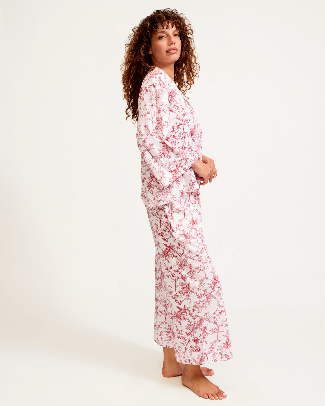 The Olivia Wide Leg Pima Pajama Set in Timeless Red Toile
