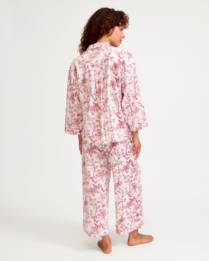 The Olivia Wide Leg Pima Pajama Set in Timeless Red Toile