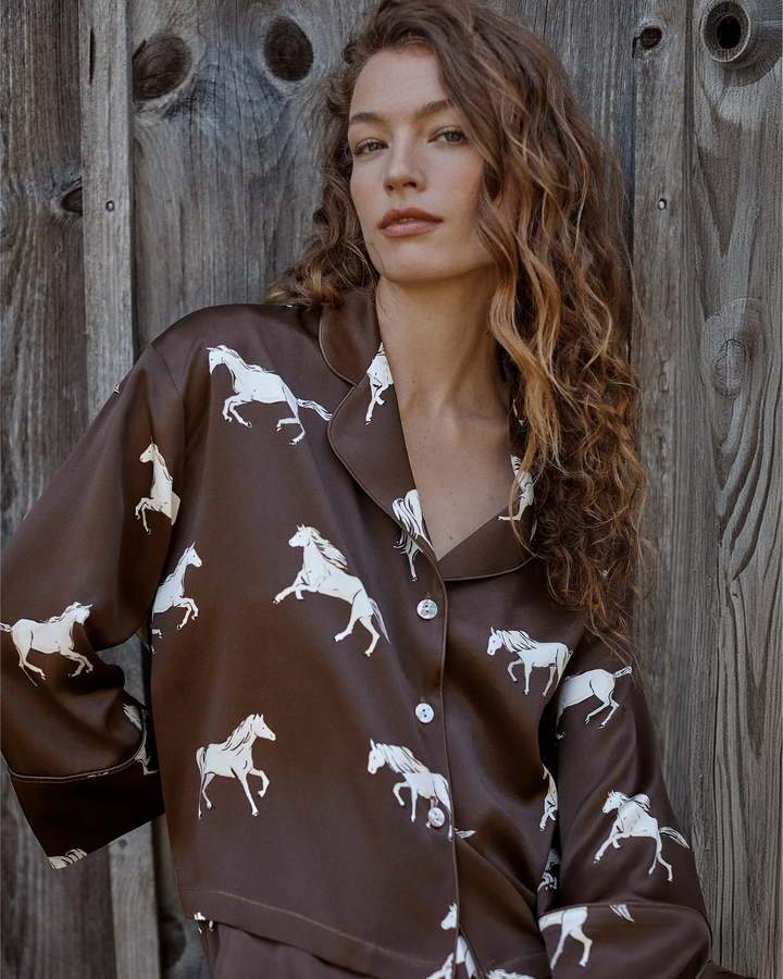 Petite Plume The Celine Silk Pajama Set in Highgrove Equestrian