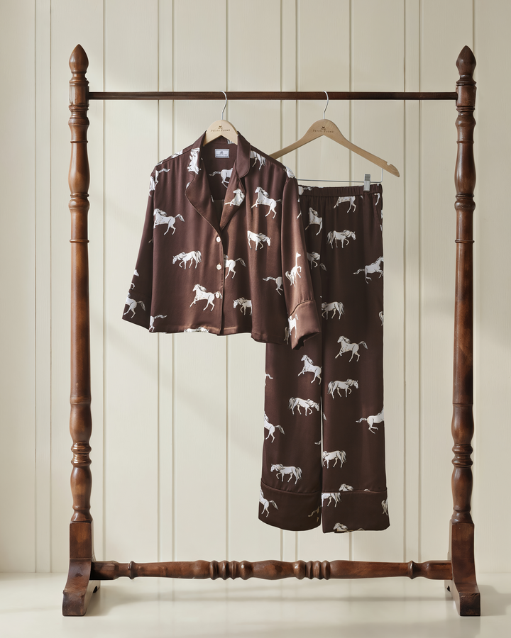 Petite Plume The Celine Silk Pajama Set in Highgrove Equestrian