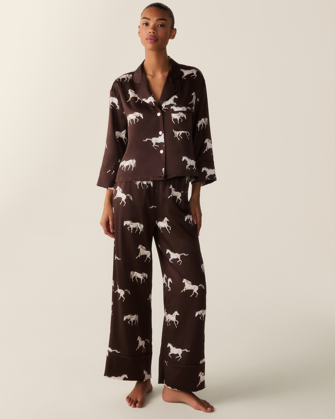 Petite Plume The Celine Silk Pajama Set in Highgrove Equestrian