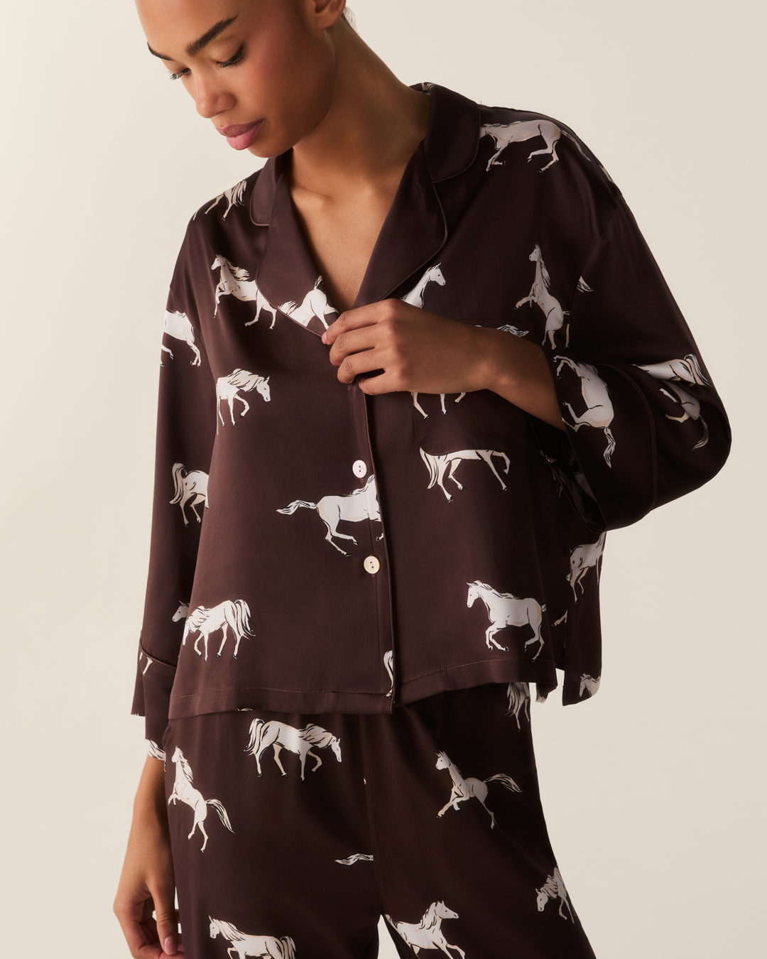 Petite Plume The Celine Silk Pajama Set in Highgrove Equestrian