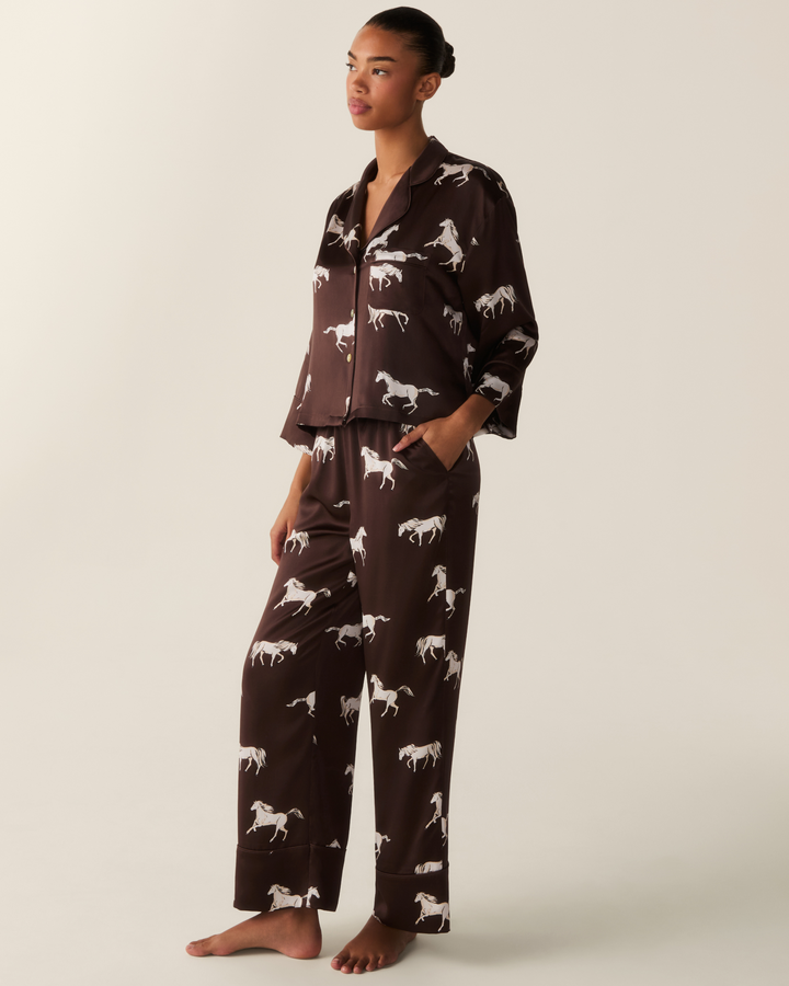 Petite Plume The Celine Silk Pajama Set in Highgrove Equestrian