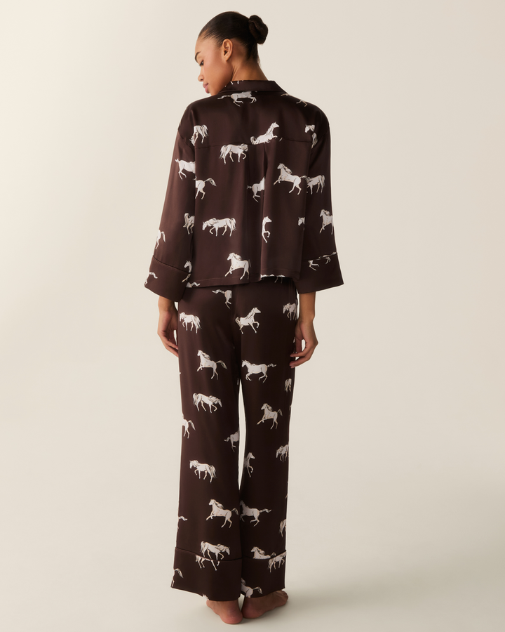 Petite Plume The Celine Silk Pajama Set in Highgrove Equestrian