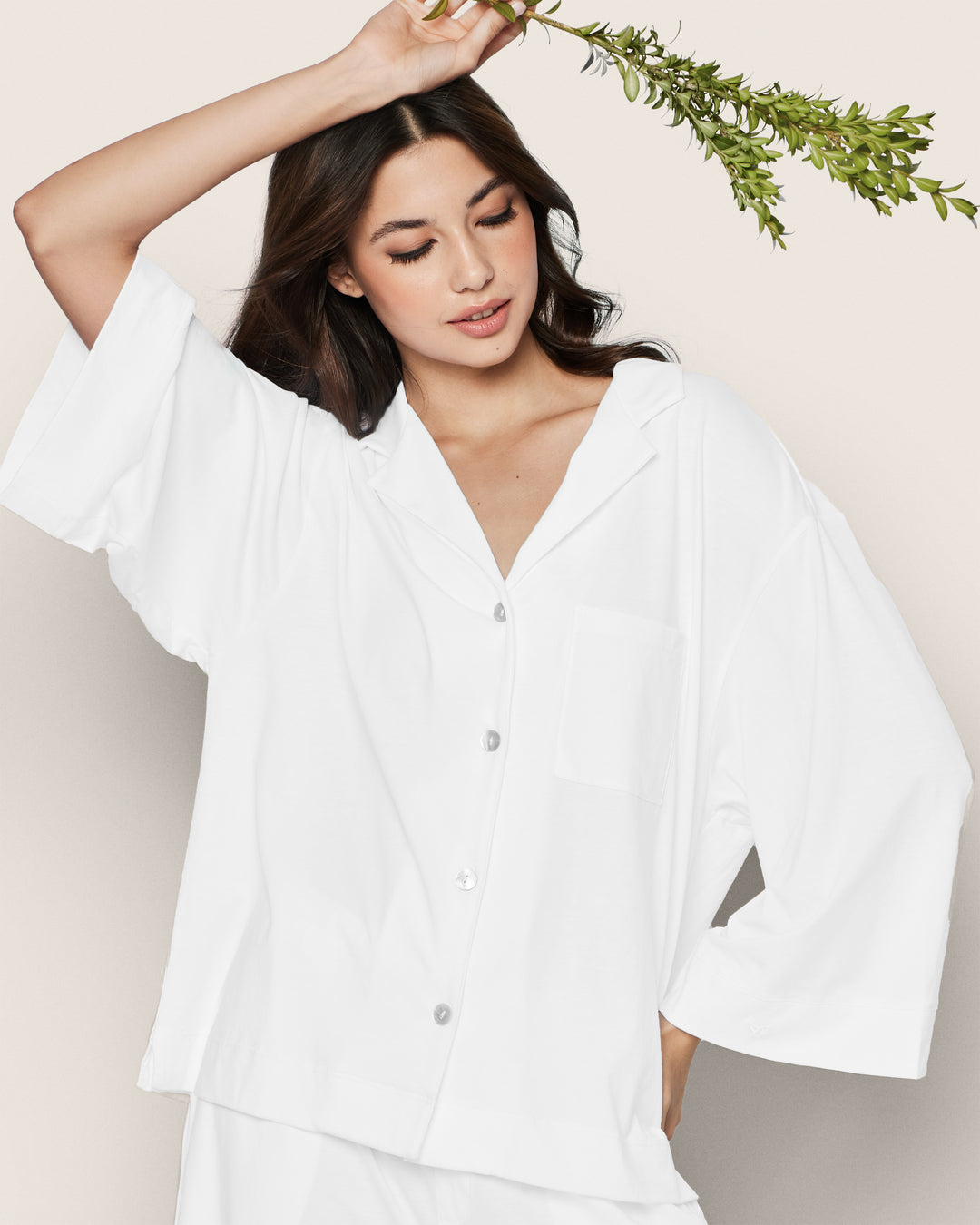 Petite Plume The Olivia Wide Leg Pima Pajama Set in White