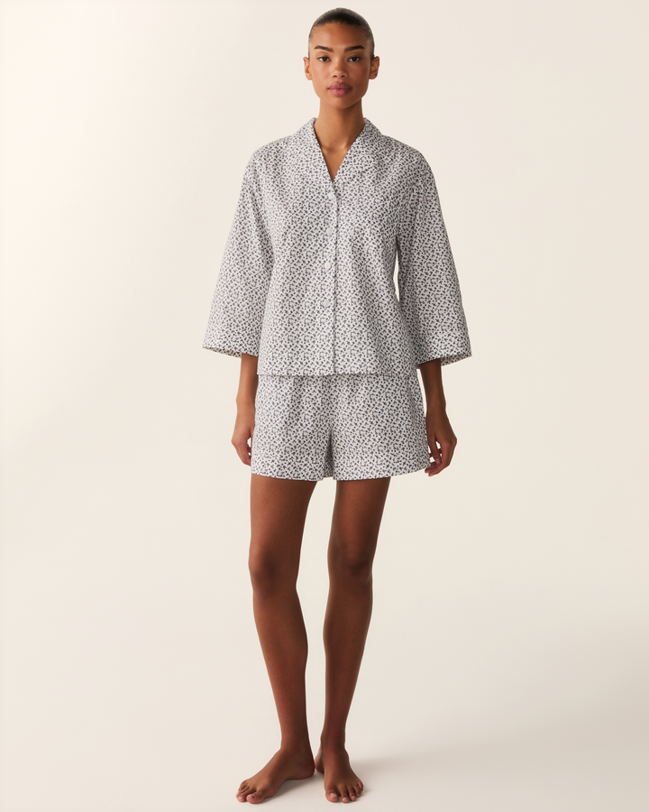 The Olivia Poplin Short Set in Ditsy Waltz White