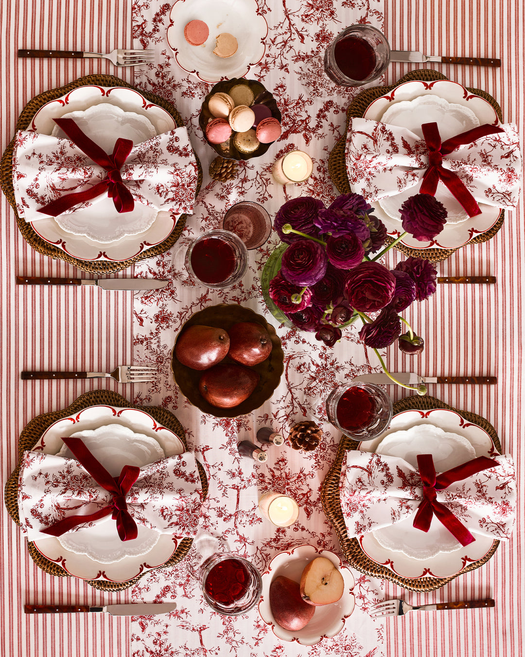 Petite Plume Signature Twill Table Runner in Red Timeless Toile