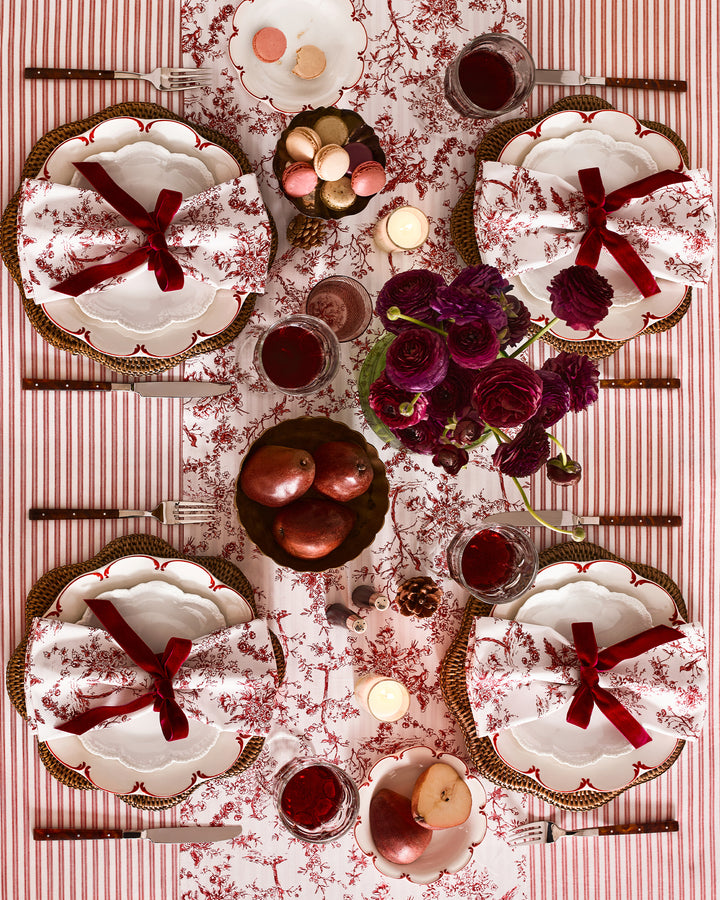 Petite Plume Signature Twill Table Runner in Red Timeless Toile