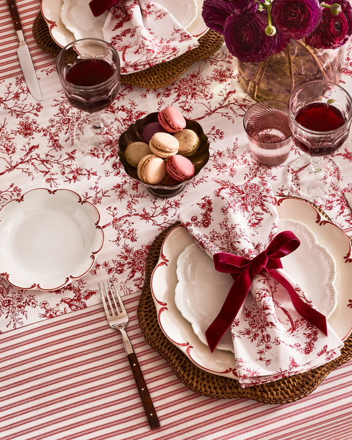 Petite Plume Signature Twill Table Runner in Red Timeless Toile