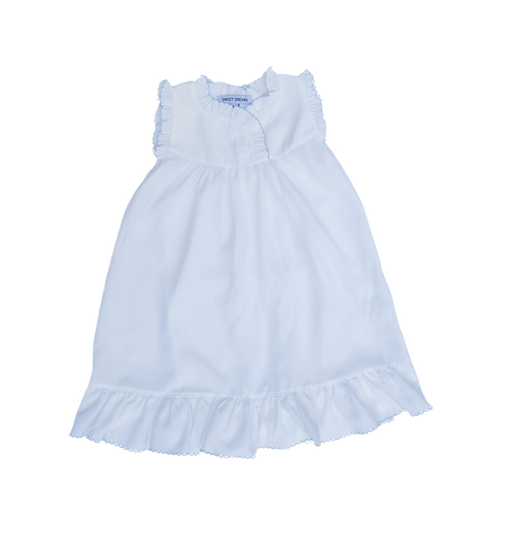 White Ruffle Toddler Nightgown with Blue Picot Trim