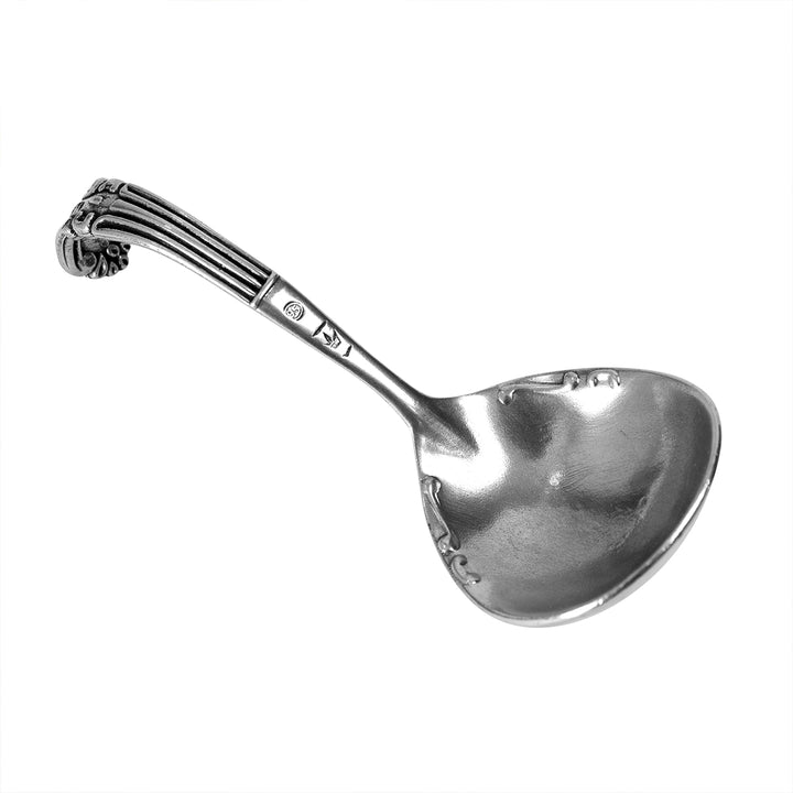 Decorative silver ladle on a white background