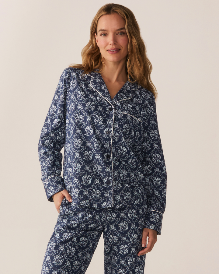 Petite Plume Women's Poplin Pajama Set in Innkeeper Trellis