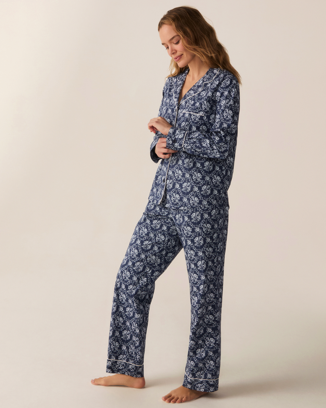 Petite Plume Women's Poplin Pajama Set in Innkeeper Trellis