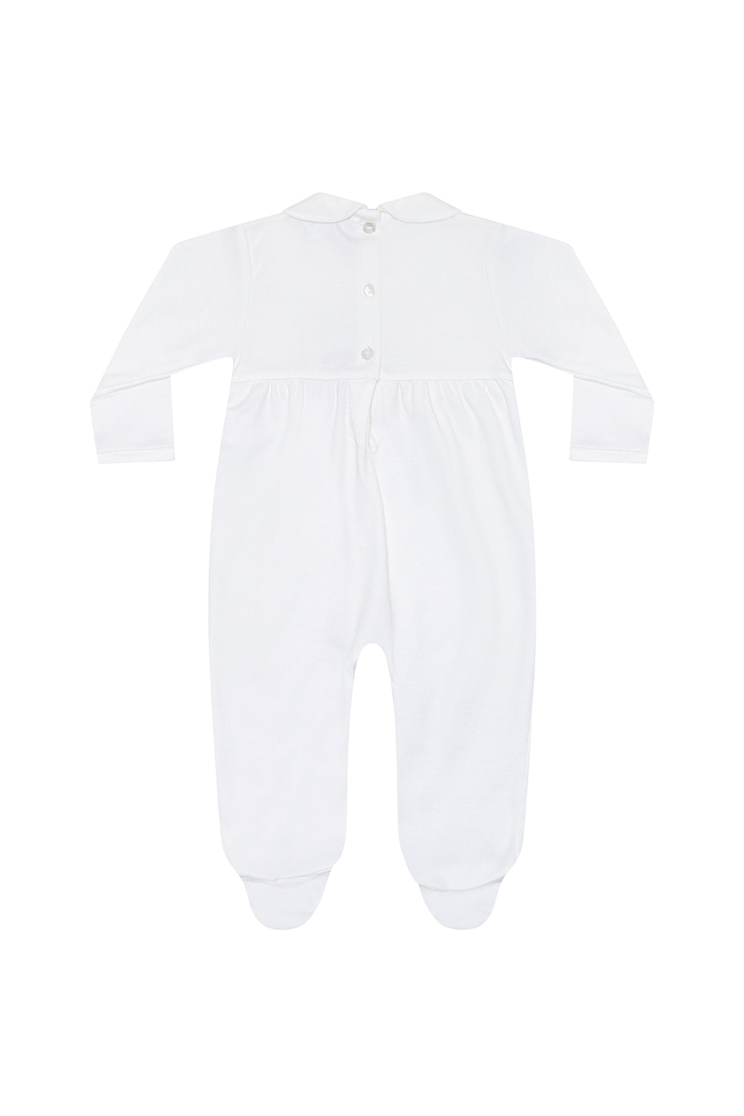 Smocked Pima Cotton Footie White with Pink