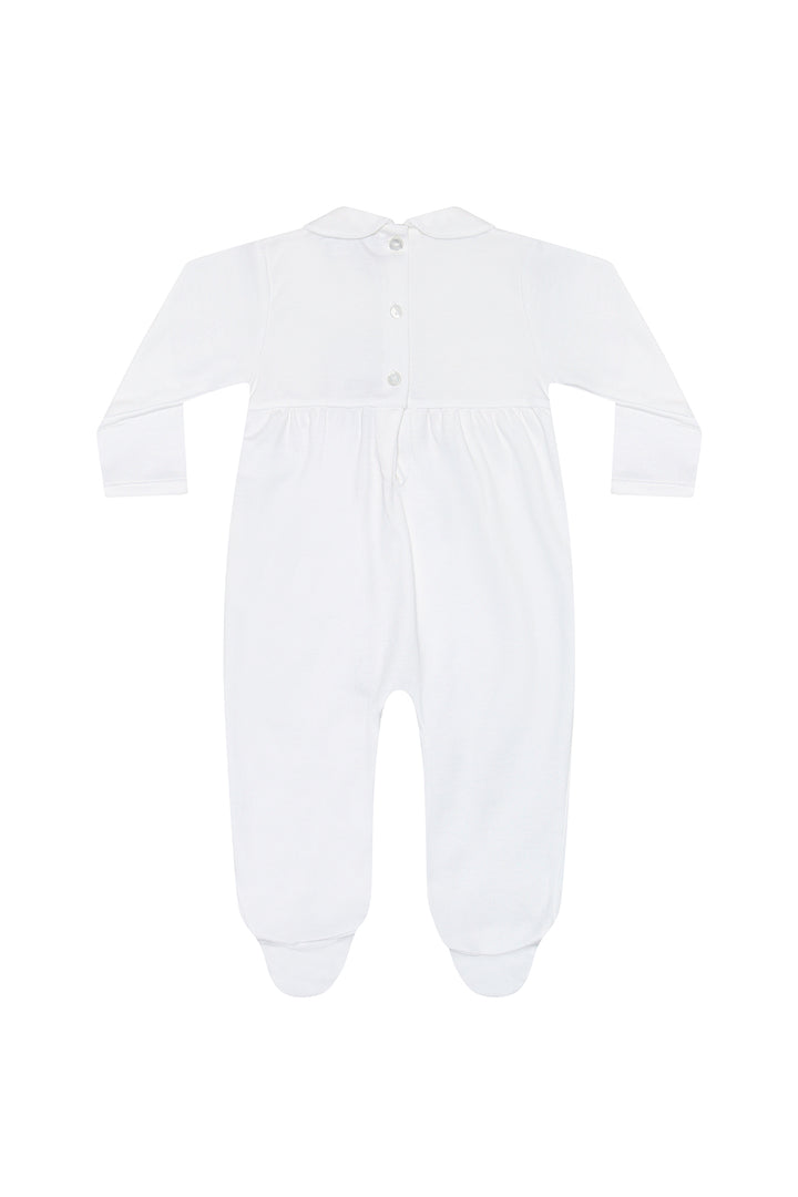 Smocked Pima Cotton Footie White with Pink