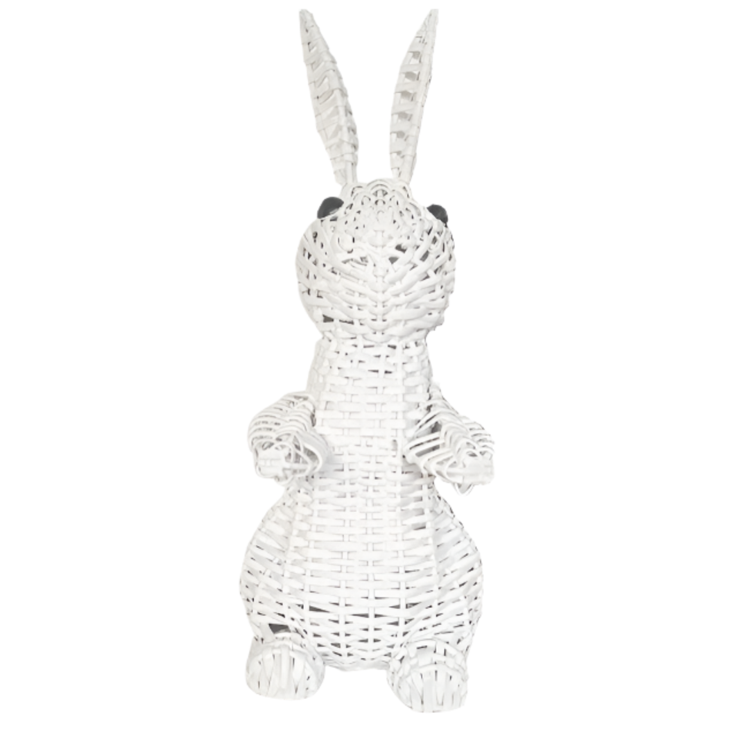 White Standing Bunny Figurine made from wicker