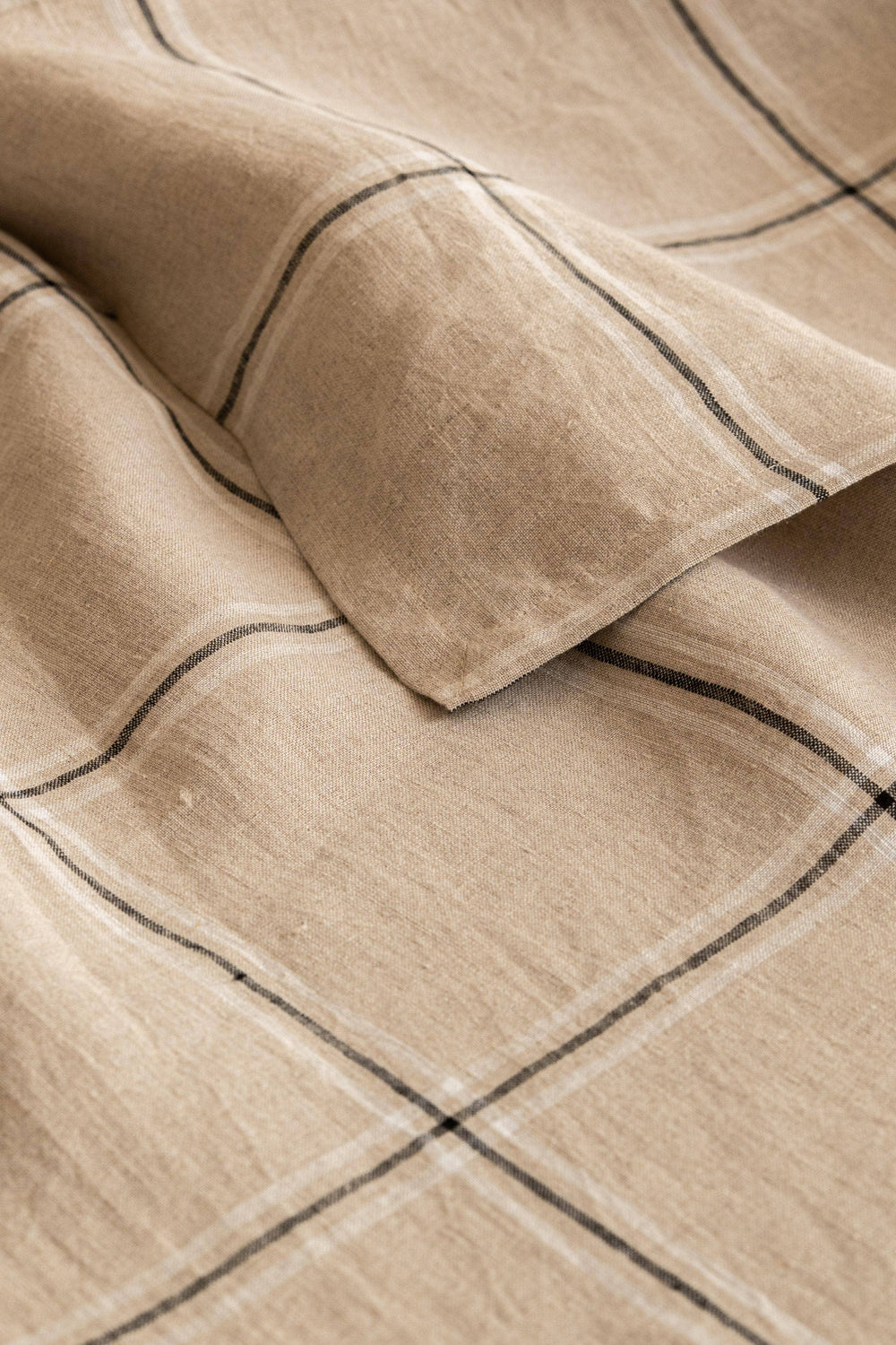 close up of a windowpane check tablecloth