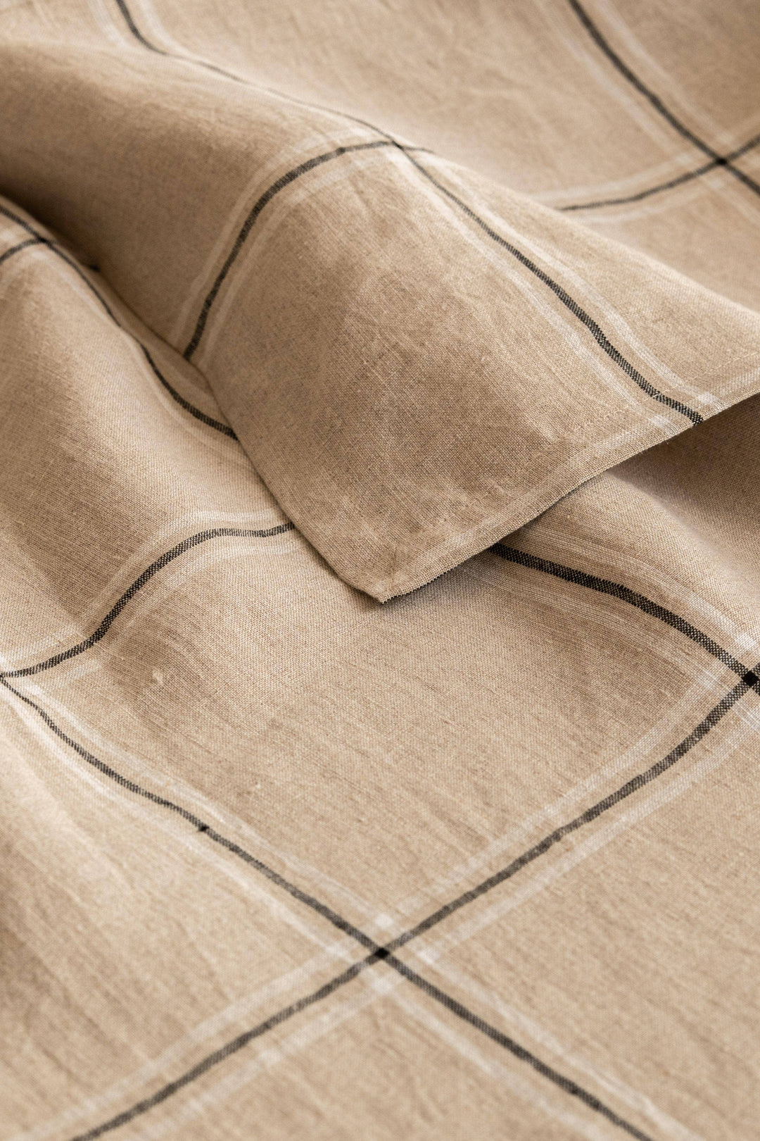 close up of a windowpane check tablecloth