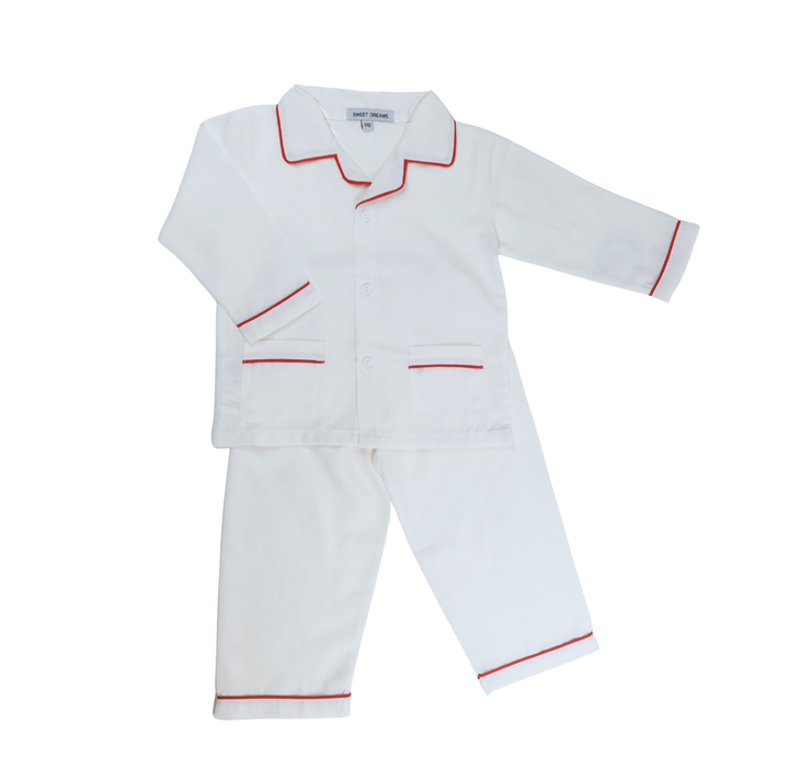 Classic White Toddler Pajama Set with Red Trim