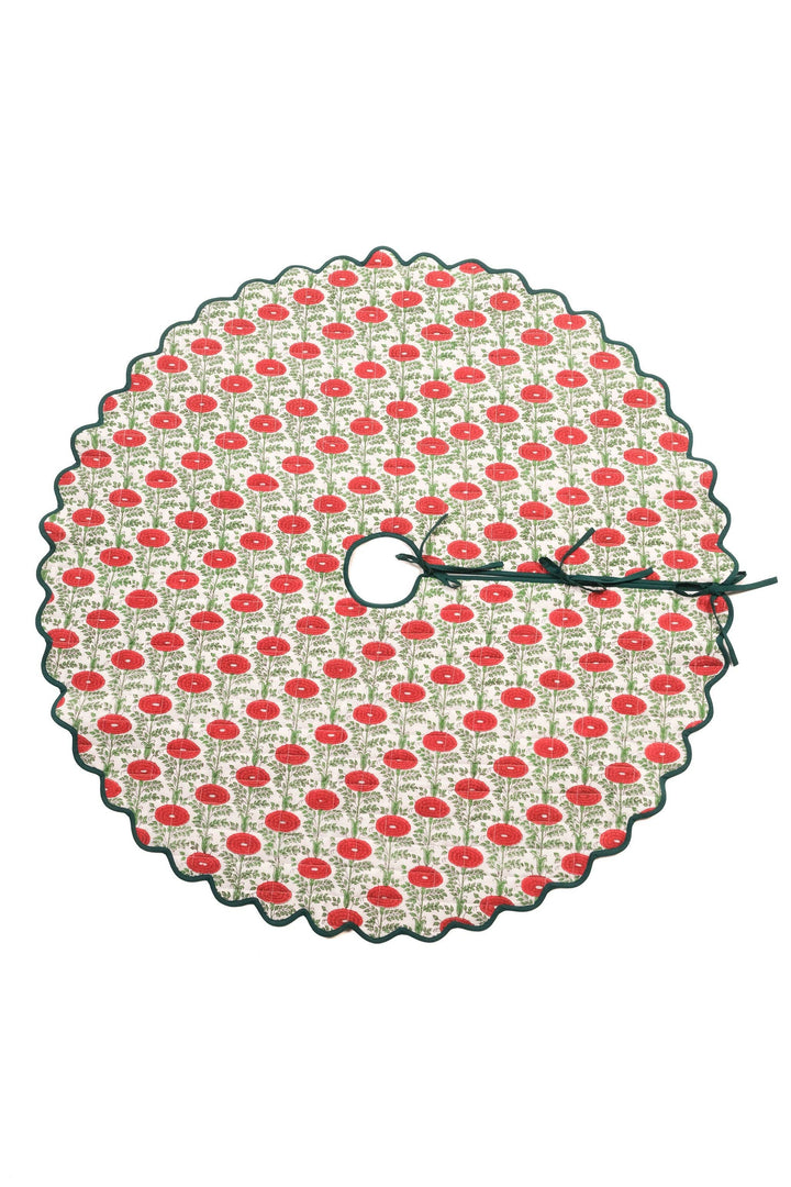 Scalloped Blockprint Tree Skirt in Araminta Green