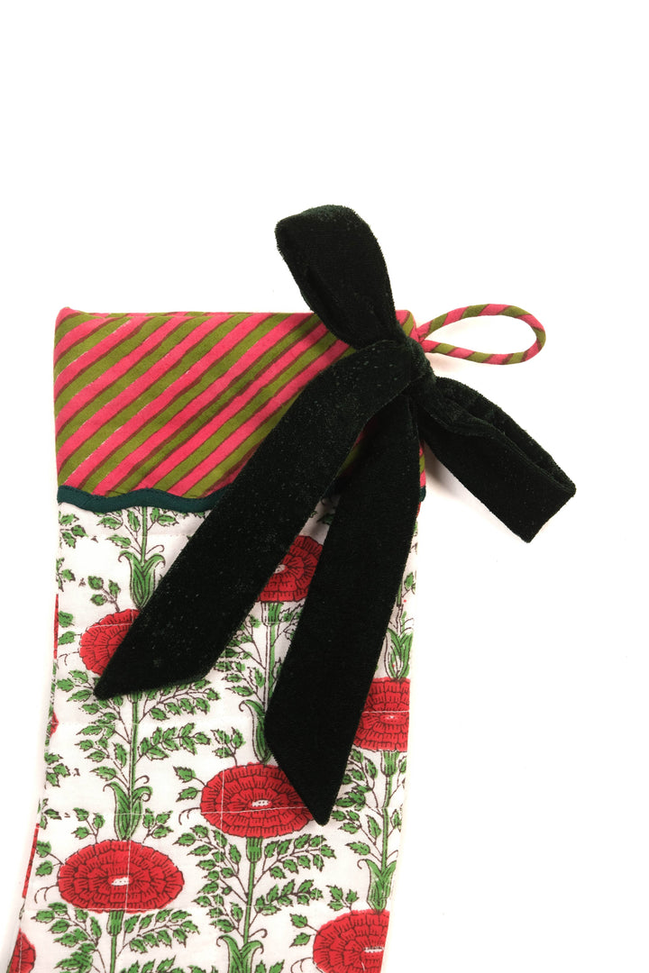 Blockprint Holiday Stocking in Araminta Green