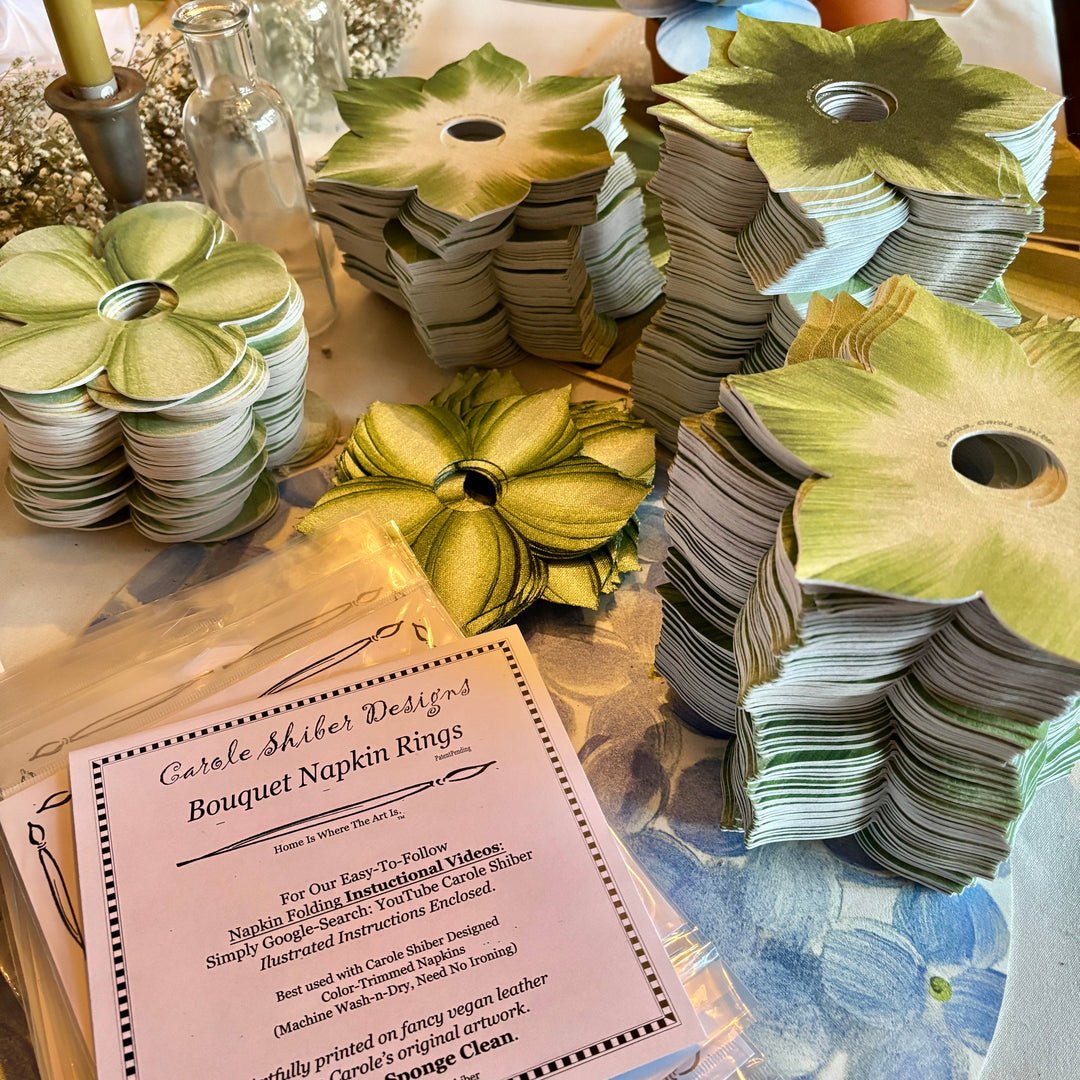 Hand Painted Mint/Pine Bouquet Napkin Ring - Set of 4