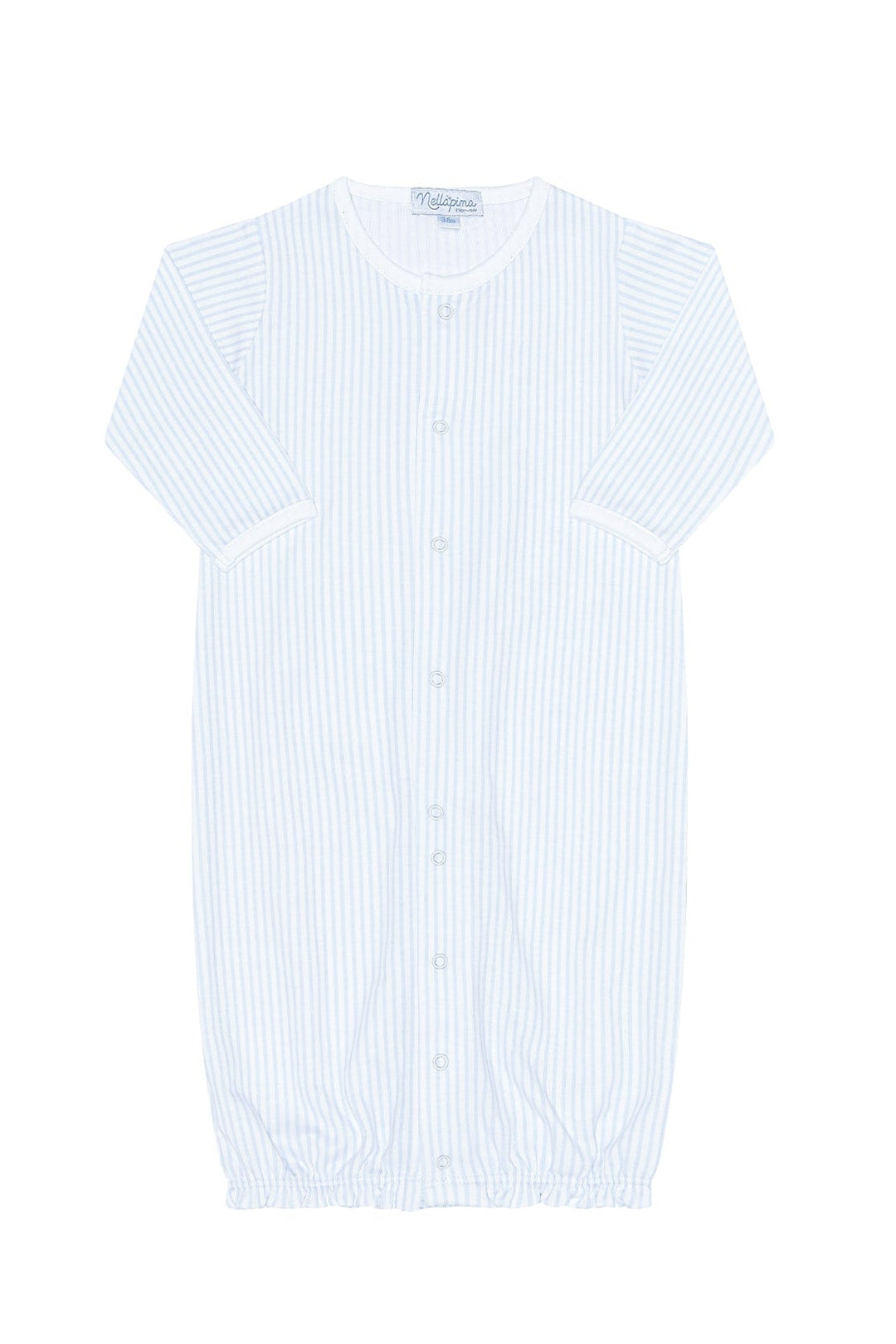 Blue and White Classic Striped Baby converter gown displayed on white background