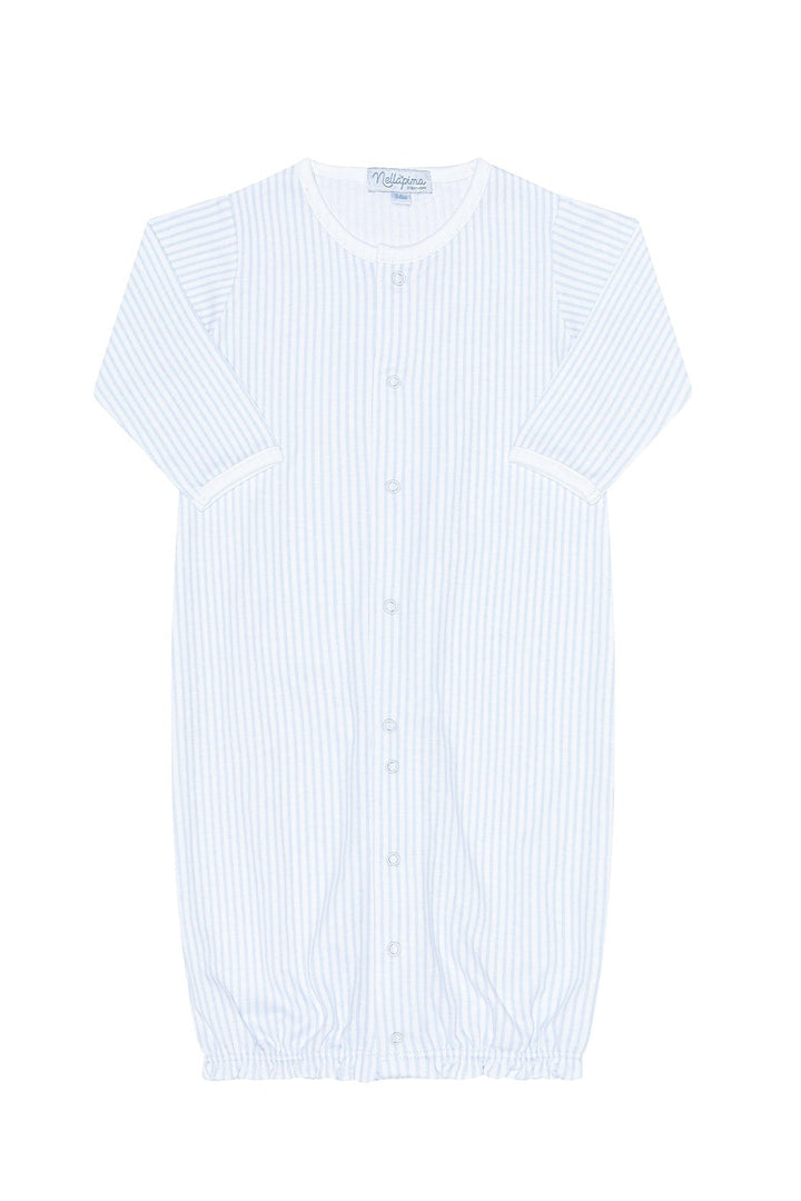 Blue and White Classic Striped Baby converter gown displayed on white background