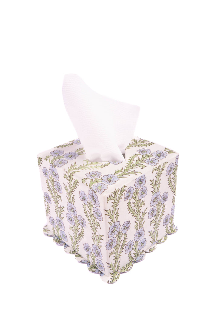 Inner Child Scallop Tissue Box Cover in Forget-Me-Not Blockprint