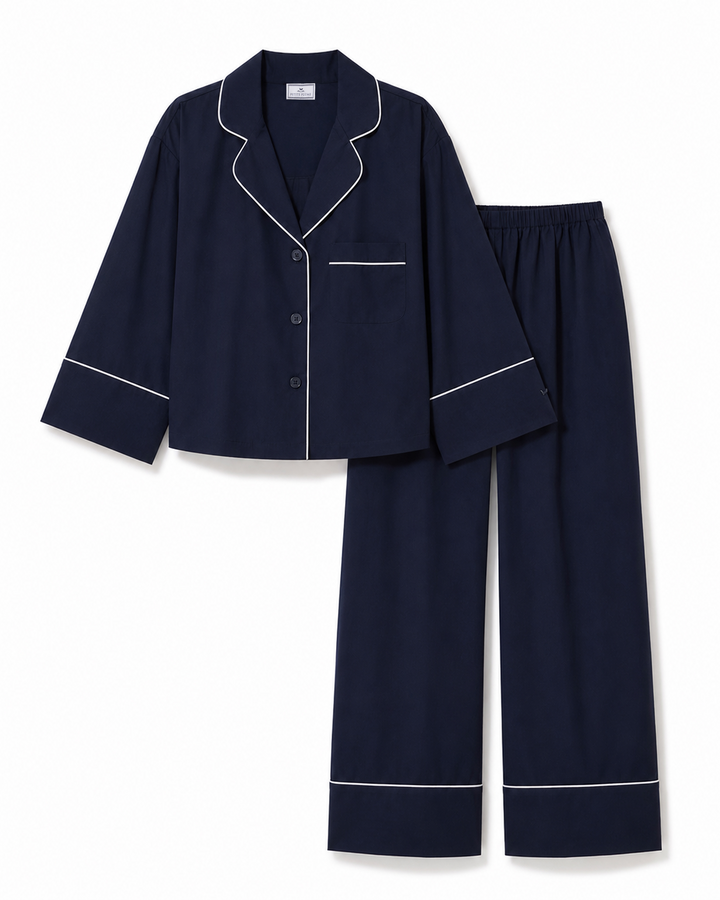 The Celine Poplin Pajama Set in Navy