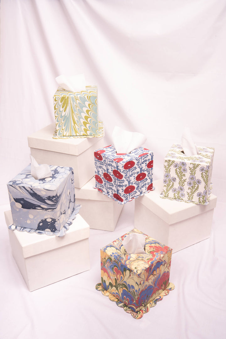 Inner Child Scallop Tissue Box Cover in Forget-Me-Not Blockprint