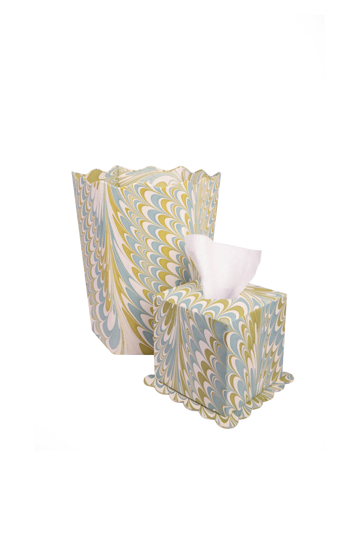 Inner Child Hand-Marbled Scallop Waste Bin - Robin Blue