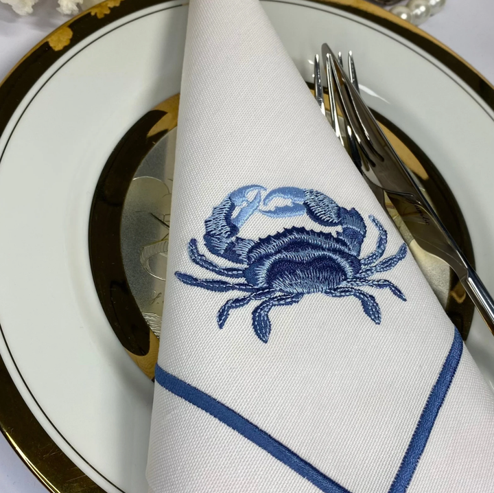 Coastal Themed Embroidered Napkins - Set of 4