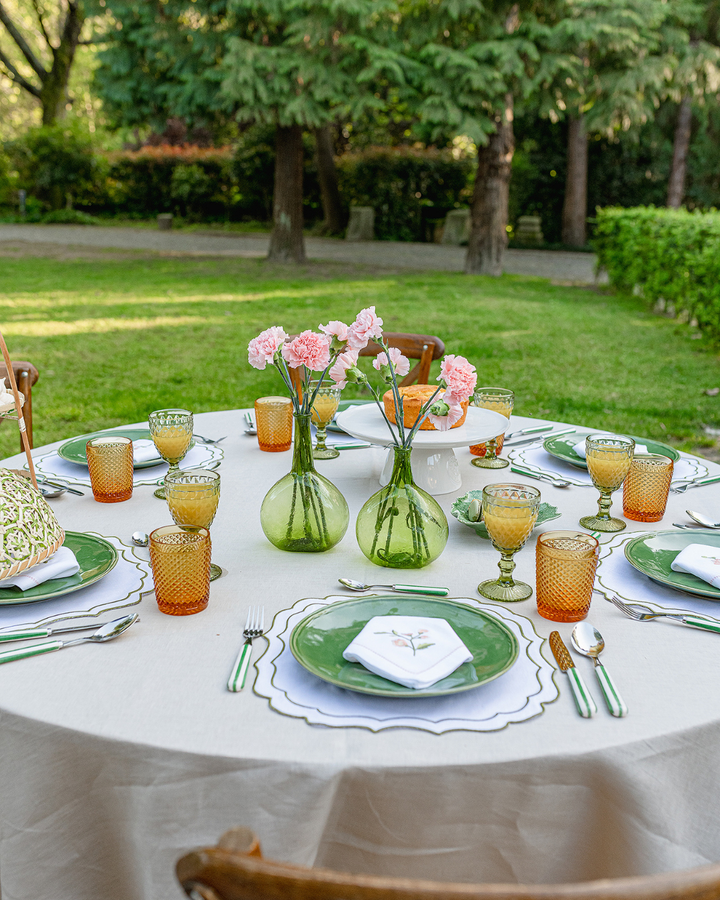 Greta Placemat, White with Green - Set of 6