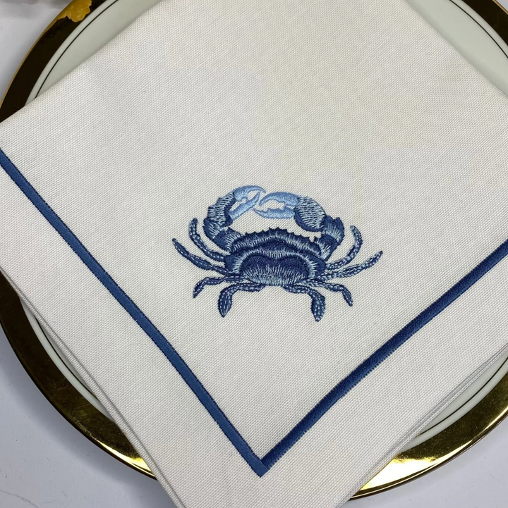 Coastal Themed Embroidered Napkins - Set of 4