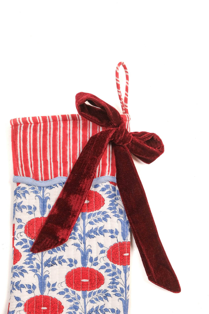 Blockprint Holiday Stocking in Araminta Red