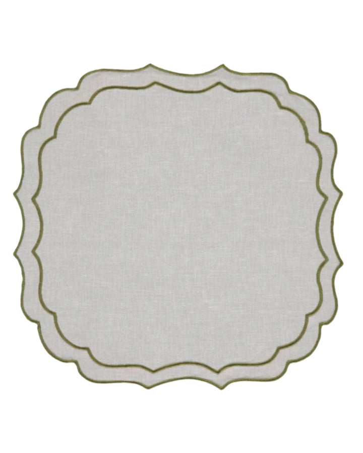 Greta Placemat, White with Green - Set of 6