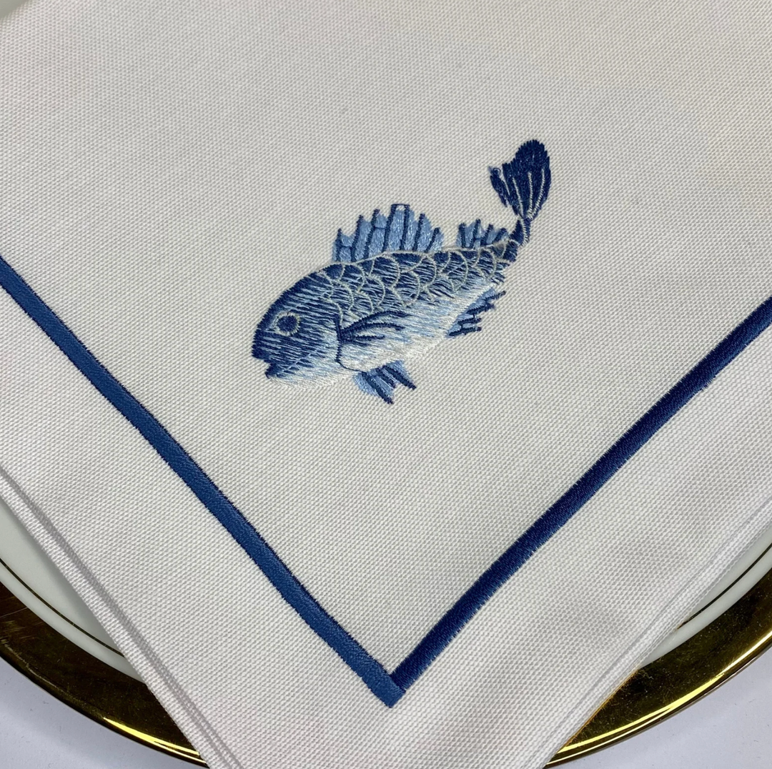 Coastal Themed Embroidered Napkins - Set of 4