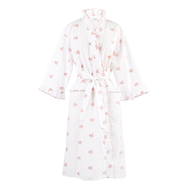 Nancy Cotton Embroidered Ruffle Robe - Pink