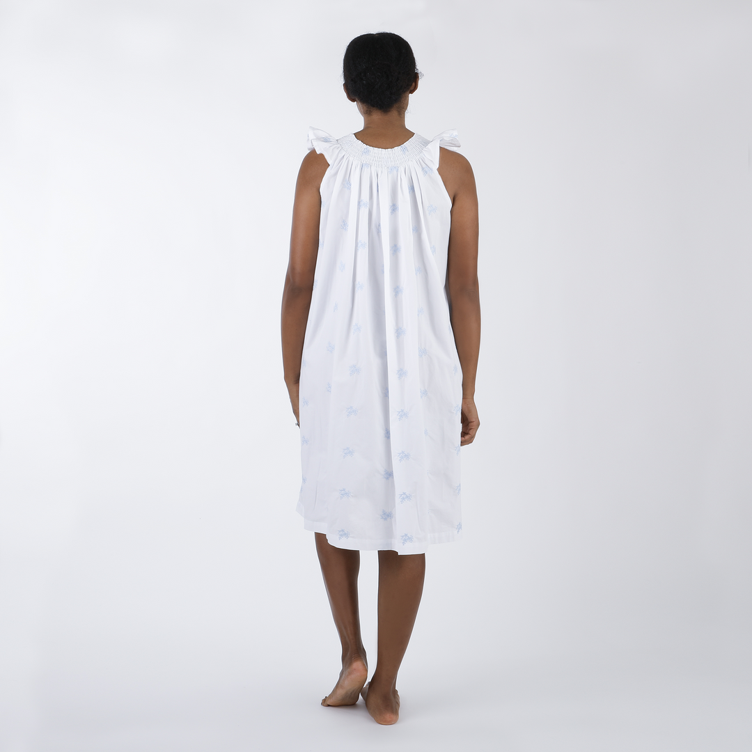 Nancy Cotton Embroidered Nightgown - Blue