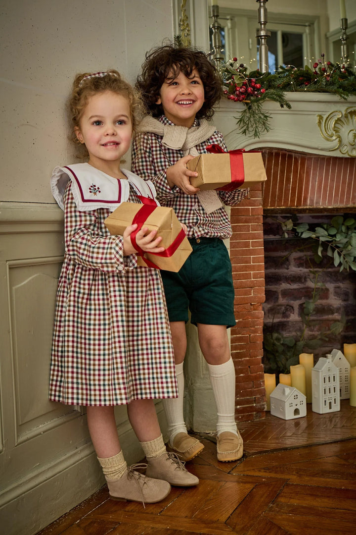 Paola dress in Burgundy and pine gingham