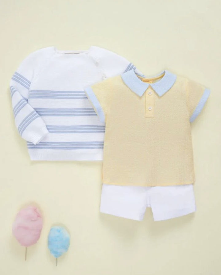 Paz Rodriguez Yellow and Blue Boys Shirt and Short Set