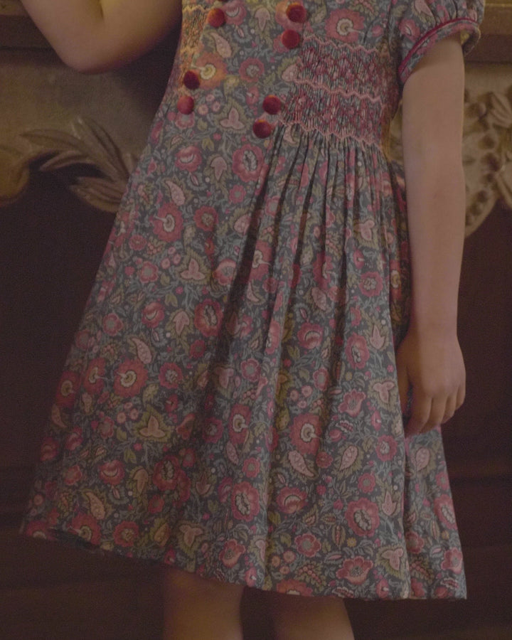 Kidiwi Rison smocked dress Red and navy floral Paisley
