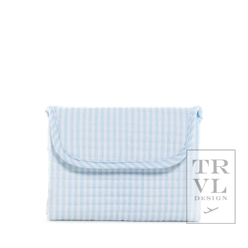 Blue striped quilted baby changing pad