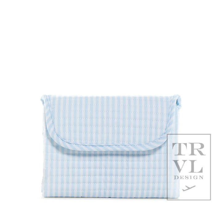 Blue striped quilted baby changing pad