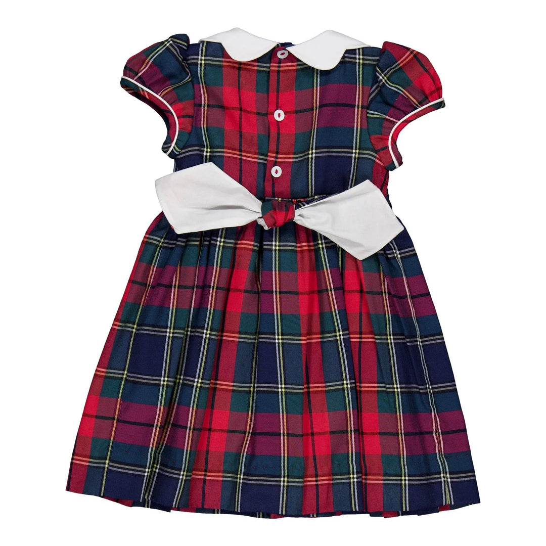 Ritha smocked dress in navy and red tartan