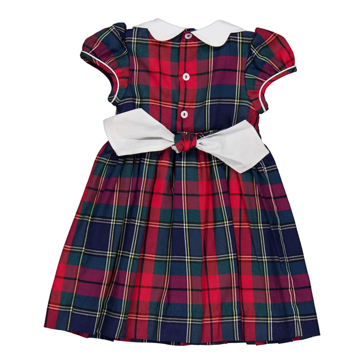 Ritha smocked dress in navy and red tartan