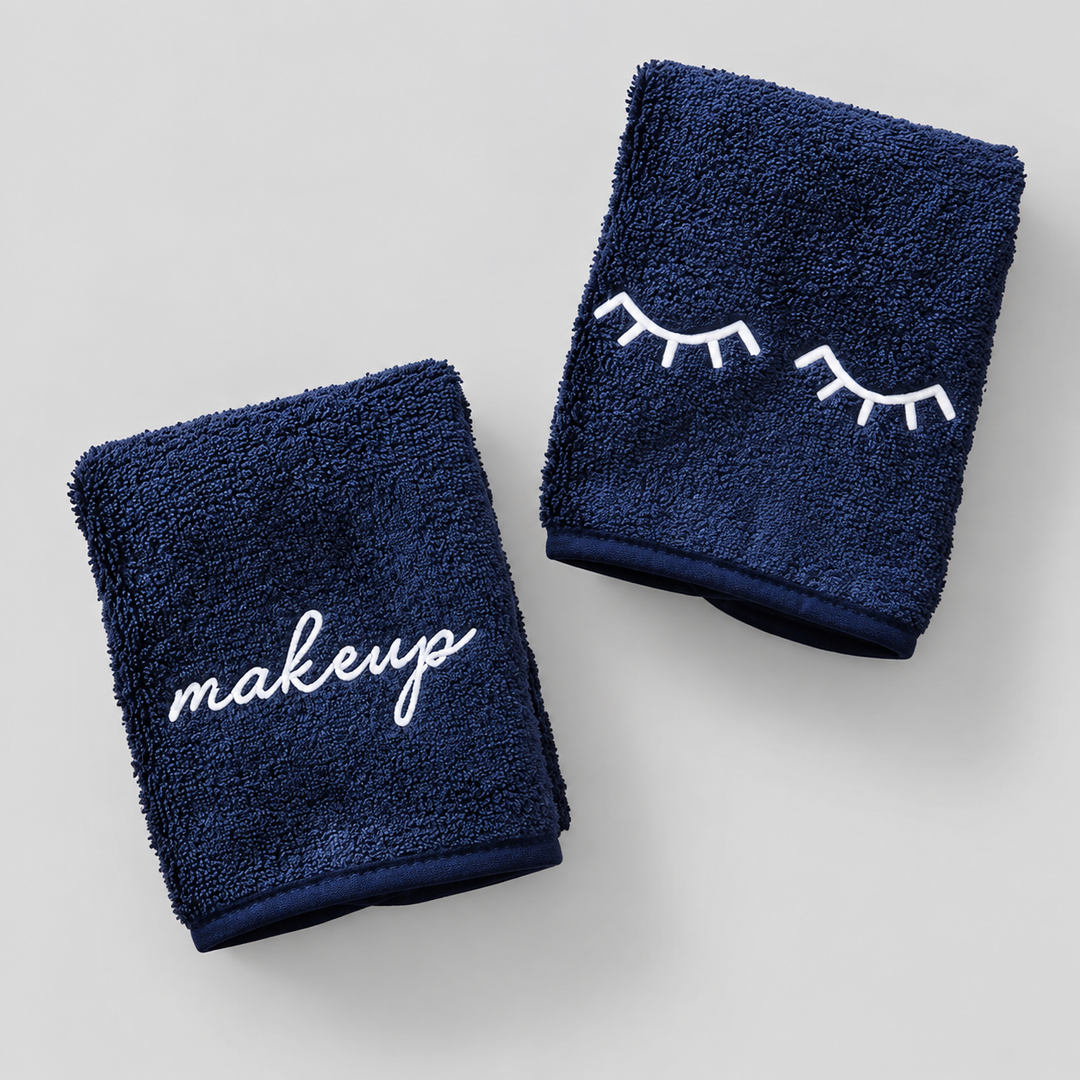 two makeup remove washcloths with embroidery