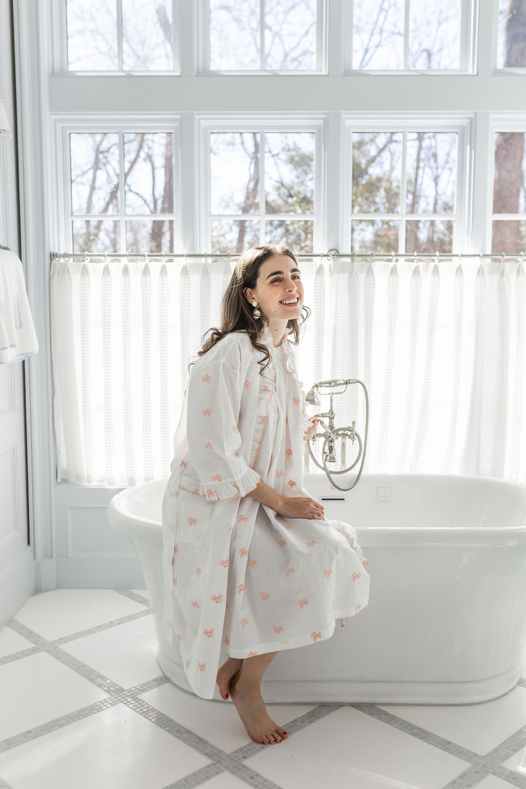 Nancy Cotton Embroidered Ruffle Robe - Pink